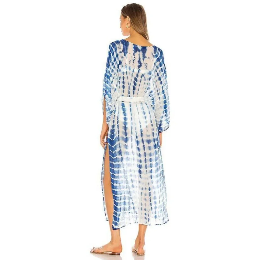 Michael Stars Nicole Tie Dye Caftan Blue Multi Gauze Cover Up